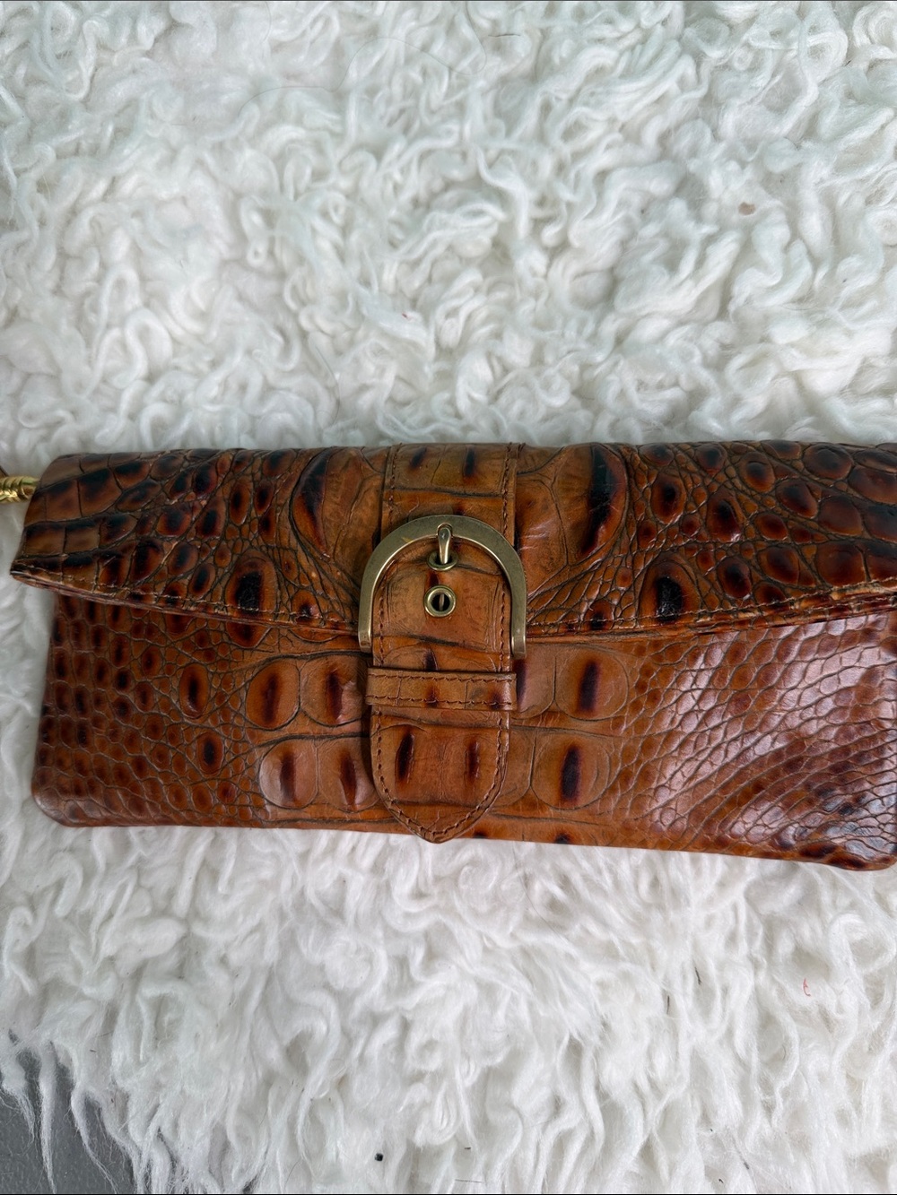 Brahmin Leather Croc-Texture Clutch Wallet in Brown